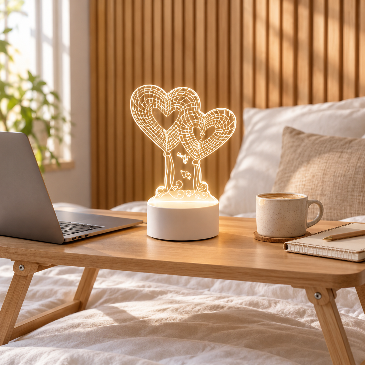Twin Hearts Balloons 3D Acrylic LED Lamp