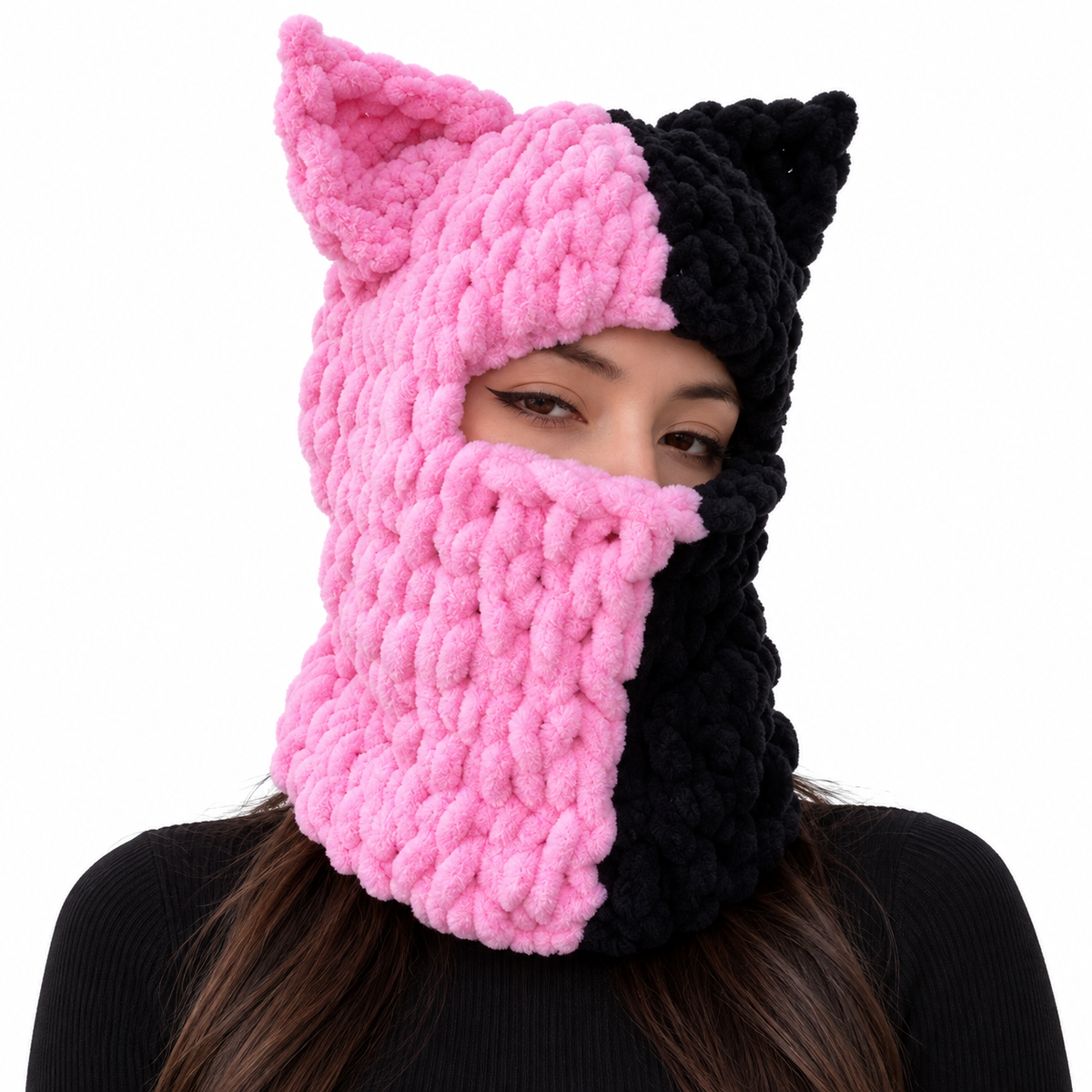Pink and Black Split Cat ski mask