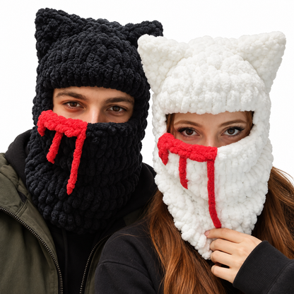 Red Drip Cat ski mask in black and white