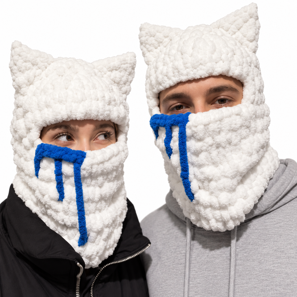 Blue Drip White Cat ski mask